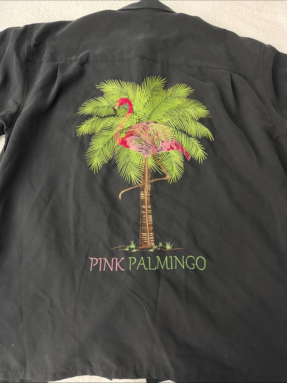 BAMBOO Cay NWT Embroidered pink flamingo mens resort shirt